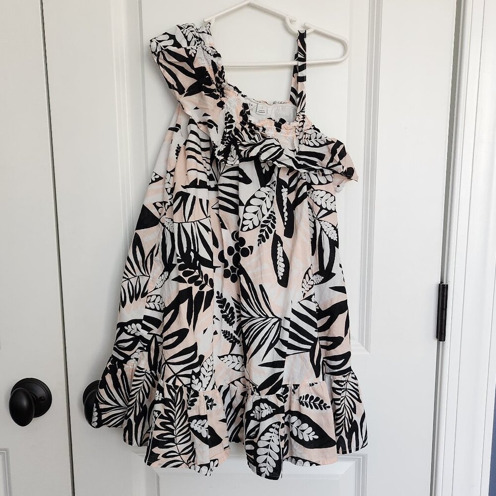 Girl's Tropical Leaves Ruffle Shoulder Sundress - Picture 2 of 5